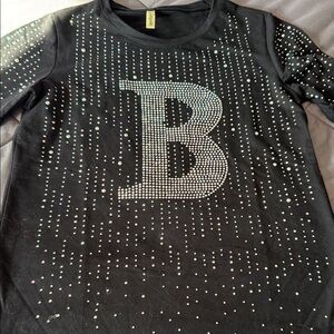 Elegant Black Rhinestone short Sleeve Top